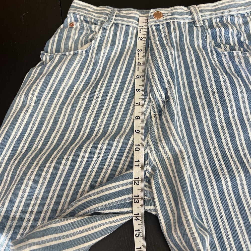 Vintage 90s High Waisted Mom Shorts 12 Backroad Blues Blue White Railroad Stripe - Picture 8 of 11